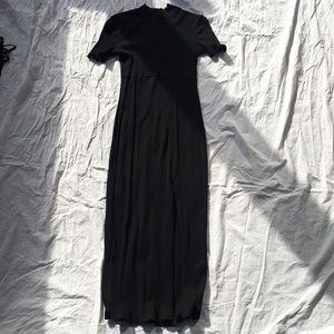 ZARA Black midi ribbed cotton dress